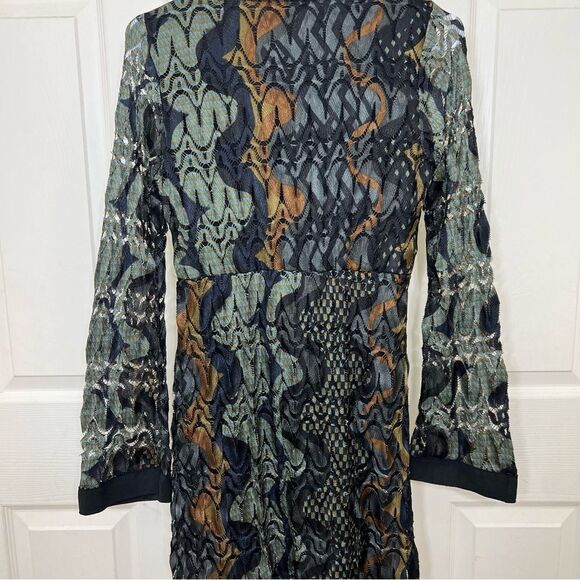 Hale Bob Dress Retro 70’s Bell Sleeve Lace Earth Tone  Tunic Mini Size XS - Picture 12 of 15